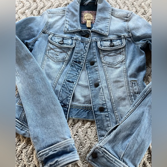 Abercrombie & Fitch Vintage Distressed Light Blue Short Denim Jacket Trucker Med - Picture 6 of 14